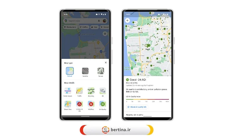 شاخص کیفیت هوا AQI در گوگل مپ