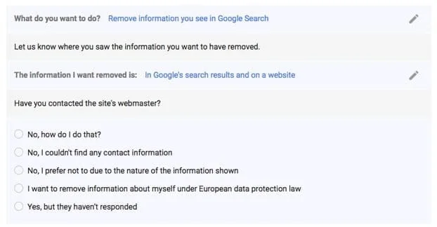 حذف محتوا از گوگل