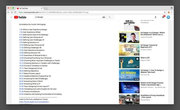 تایم لاین ویدئو در یوتیوب