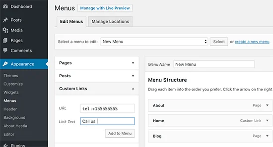 اضافه کردن لینک تماس