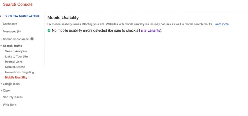 بررسی موبایل فرندلی بودن سایت در سرچ کنسول گوگل