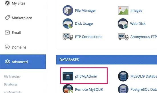 phpmyadmin در سی پنل