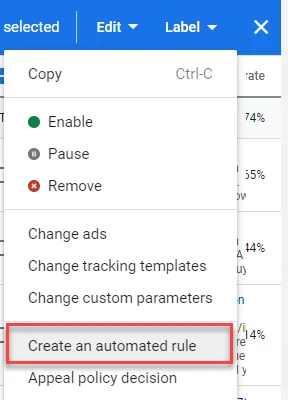 create an automated rule in google ads