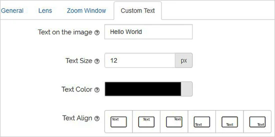 افزودن متن در پلاگین WP Image Zoom