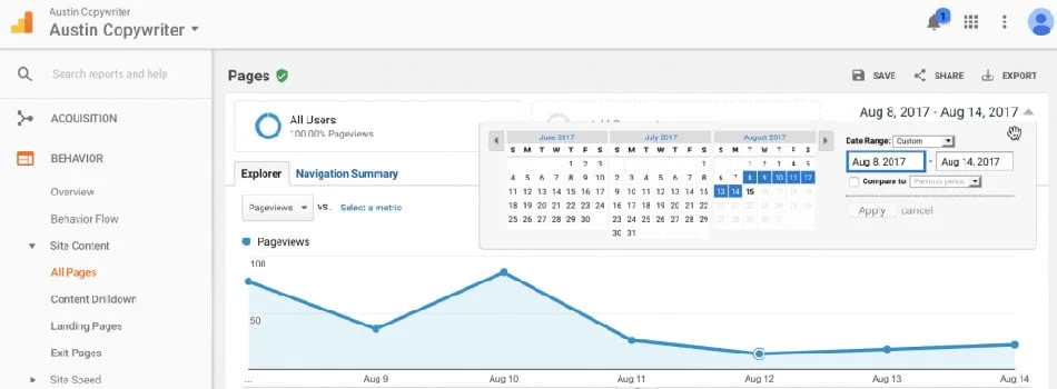 بازه زمانی گزارش در گوگل آنالیتیکس