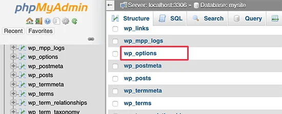 ویرایش جدول options