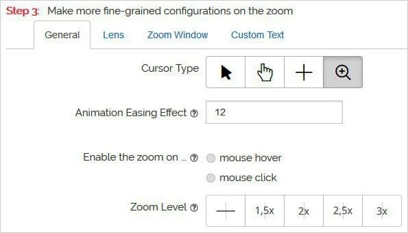 تنظیمات زوم تصویر در پلاگین WP Image Zoom