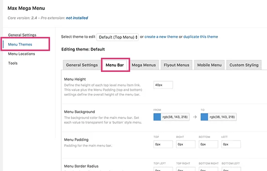 انتخاب رنگ مگا منو