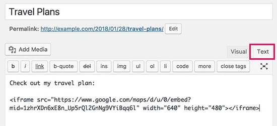 paste کردن کد نقشه تعاملی در وردپرس