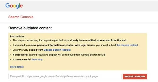 حذف محتوای منقضی شده در سرچ کنسول گوگل