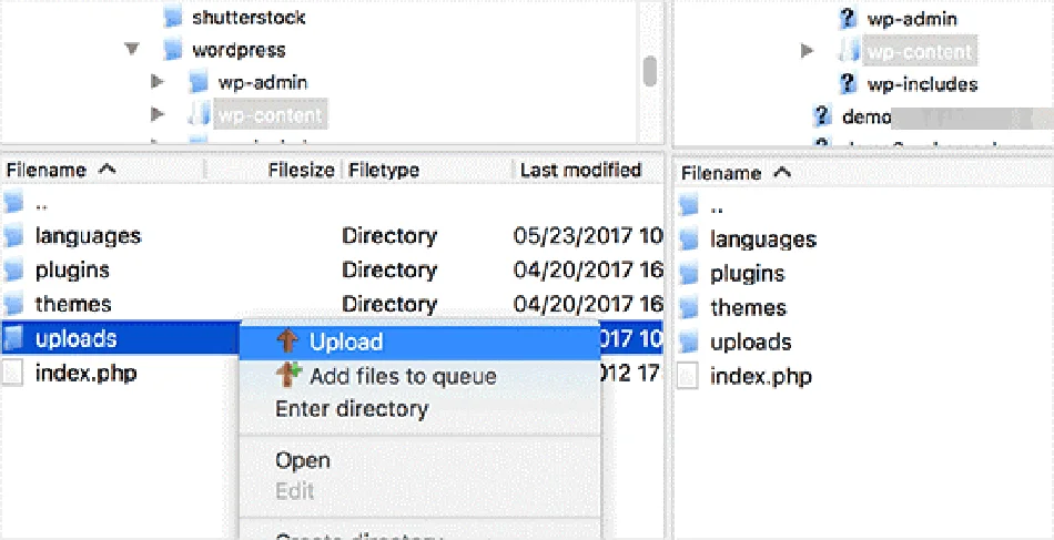 بازگردانی آپلودها، تصاویر و قالب ها