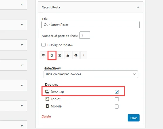 نمایش ویجت در نسخه موبایل