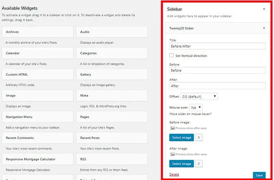 ابزارک سایدبار برای تصویر قبل و بعد