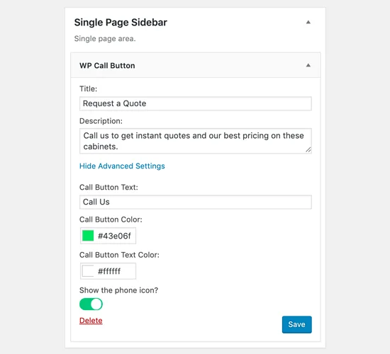 سایدبار دکمه تماس در وردپرس